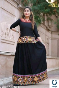 Stylish RETRO Women Ethenic Embroidered Rayon Skirts And Tops - XL